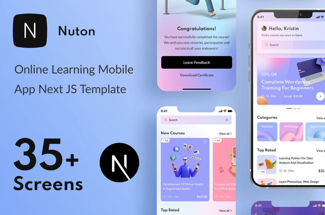 Nuton – Online Learning Next JS Mobile App | PWA
