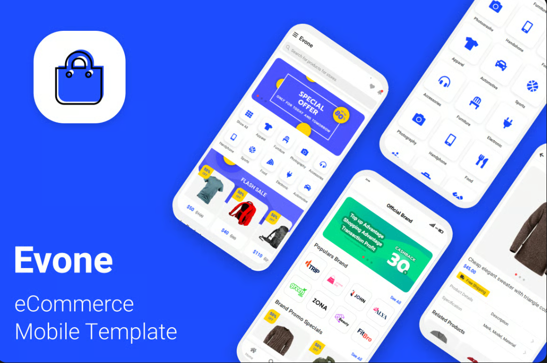 Evone - eCommerce Shop & Store Mobile Template