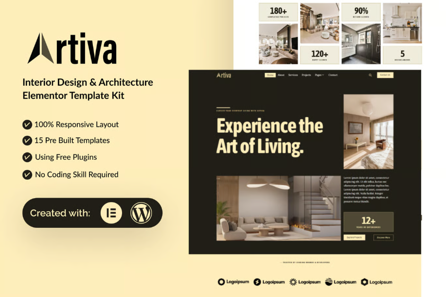 Artiva - Interior Design & Architecture Elementor Template Kit